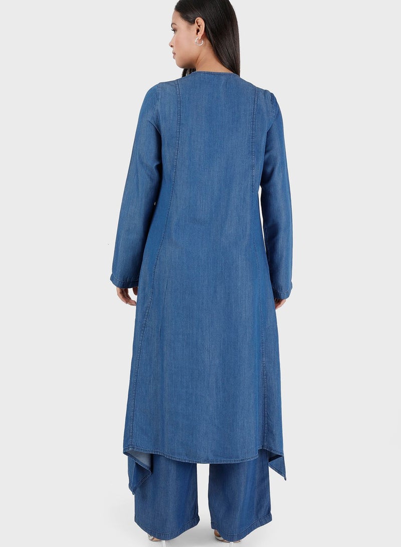 Modanisa Denim Tunic & Pants Set  - Image 2