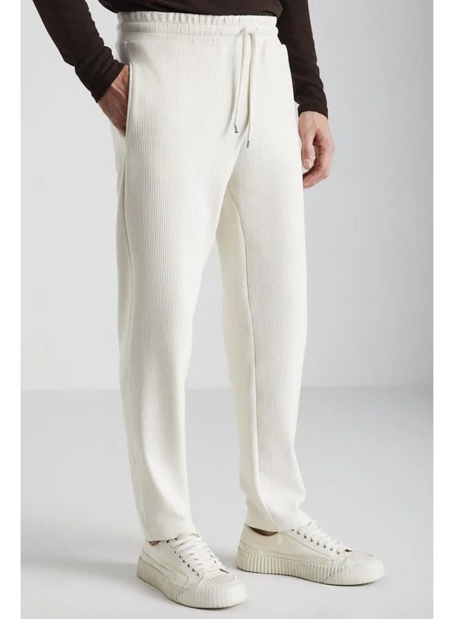 GRIMELANGE Berthola Men's Patterned Fabric Regular Fit Ottoman Quality Organic Cotton Beige Jogger Pants.