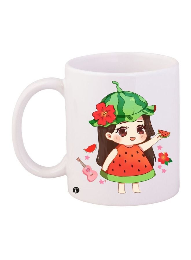 RYN Girl Printed Coffee Mug White/Red/Green 11ounce
