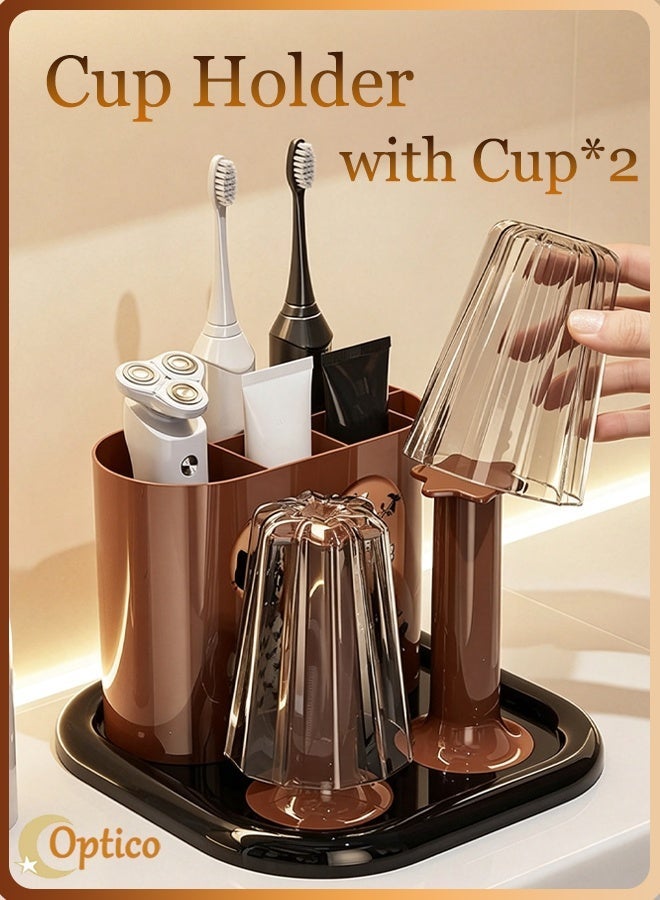 Optico Cup Holder,Space Efficient Toothpaste Storage and Toothbrush Holder with 2 Mouthwash Cup for Home Bathroom Countertop Organizing Bathroom Accessory - Image 1