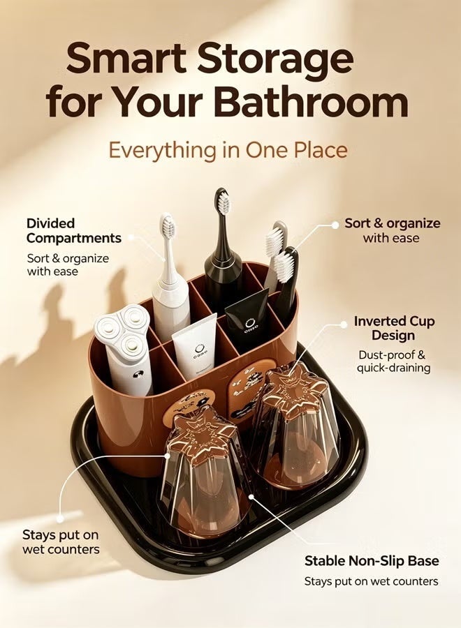 Optico Cup Holder,Space Efficient Toothpaste Storage and Toothbrush Holder with 2 Mouthwash Cup for Home Bathroom Countertop Organizing Bathroom Accessory - Image 5