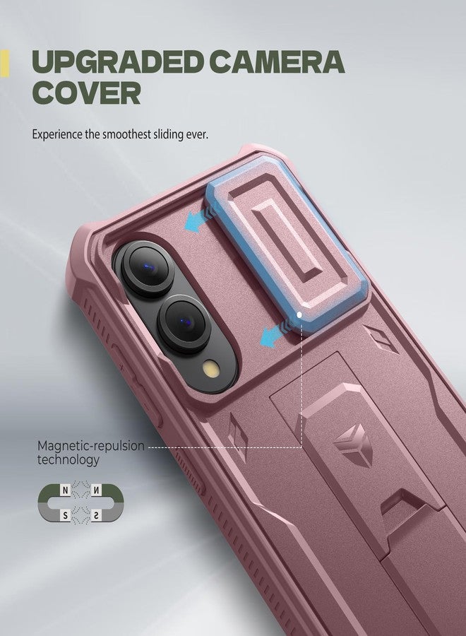 Dexnor for Samsung Galaxy S25 Edge Case with Built-in Slide Camera Cover & Screen Protector & Kickstand, Heavy-Duty Shockproof Rugged Case Full-Body Bumper Protective Cover - Pink - Image 3