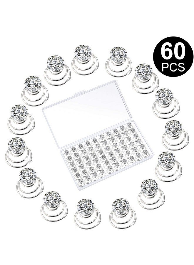 WILLBOND 60 Pieces Rhinestone Crystal Twisters Set Spiral Hair Pin Silver Coil For Wedding, Bridal, Prom, Party And Special Occasion With Clear Container - Image 1