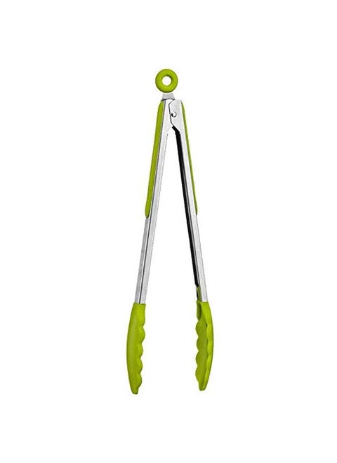 Green Silicone Stainless Steel Cooking Kitchen Tongs Food Utensil BBQ Salad Tool