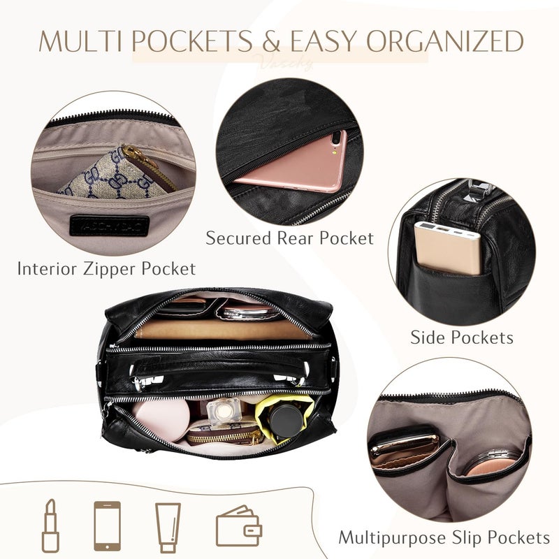 VASCHY Crossbody Bags for Women, Vegan Leather Top Handle Satchel Handbag Fashion Shoulder Bag Purse Black - Image 3