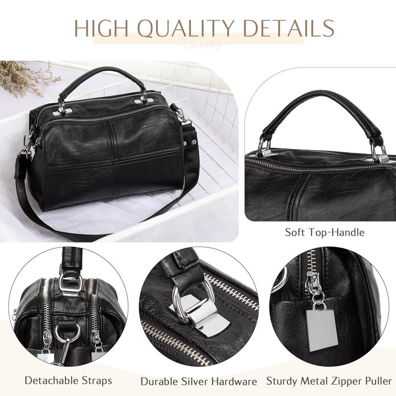 VASCHY Crossbody Bags for Women, Vegan Leather Top Handle Satchel Handbag Fashion Shoulder Bag Purse Black - Image 4