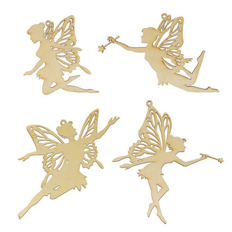SummerRay Set of 20 LaserCut Wooden Fairy Cutouts  25mm Thick Plywood  Enchanted Craft Embellishments Hanging Ornaments  DIY Fairy Dcor