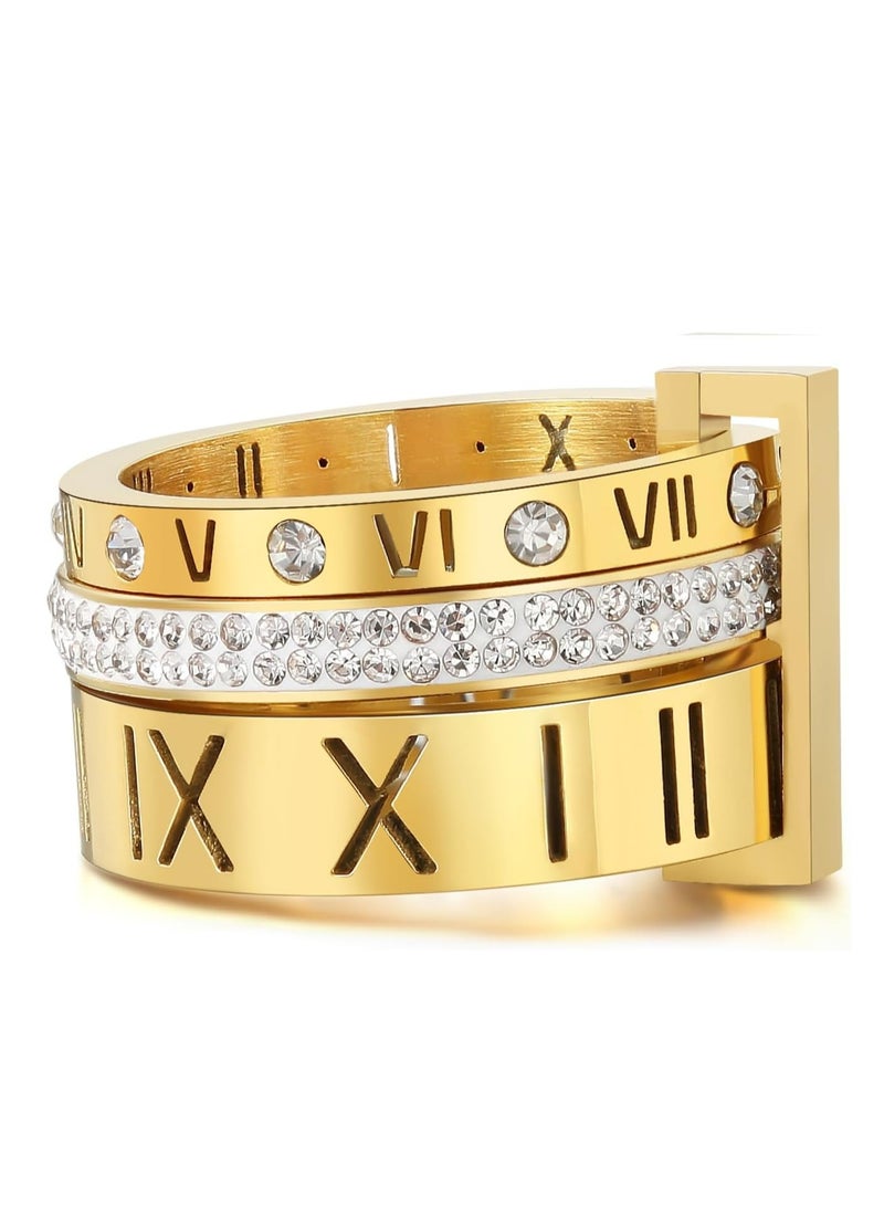 أوزيغالور خاتم نسائي دوار من الفولاذ المقاوم للصدأ بأرقام رومانية، خاتم زواج نسائي (مقاس 10) - Image 1