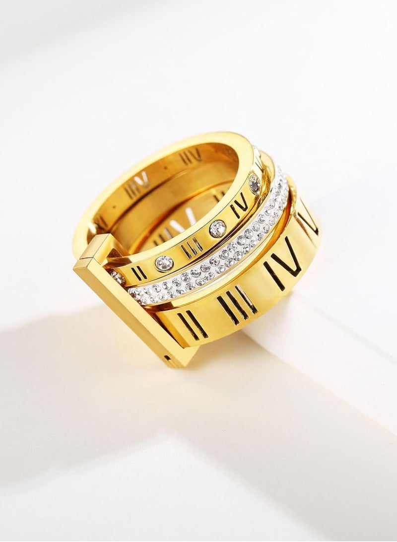 أوزيغالور خاتم نسائي دوار من الفولاذ المقاوم للصدأ بأرقام رومانية، خاتم زواج نسائي (مقاس 10) - Image 3