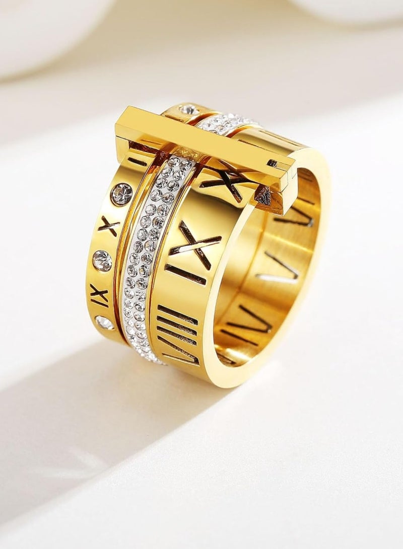 أوزيغالور خاتم نسائي دوار من الفولاذ المقاوم للصدأ بأرقام رومانية، خاتم زواج نسائي (مقاس 10) - Image 4