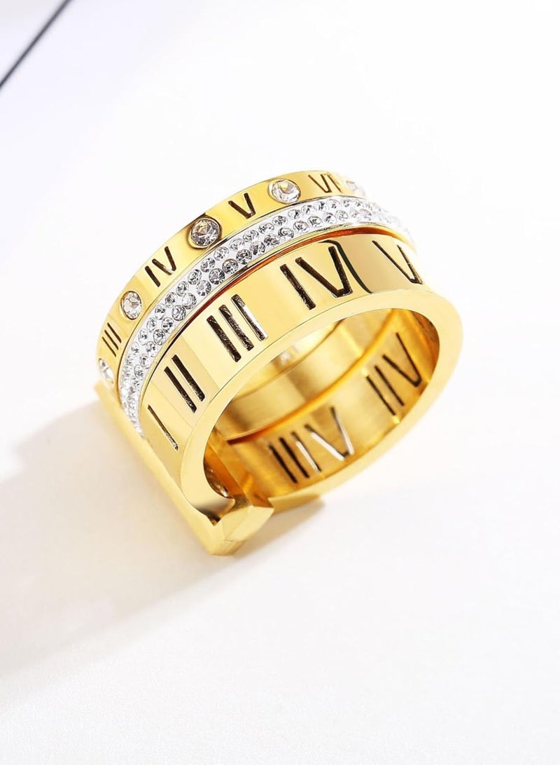 أوزيغالور خاتم نسائي دوار من الفولاذ المقاوم للصدأ بأرقام رومانية، خاتم زواج نسائي (مقاس 10) - Image 5