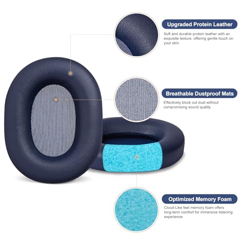 Aurivor Replacement Ear-Pads Cushions for Sony WH-1000XM5 Noise Canceling Headphones, Premium XM5 Ear Covers with Soft Protein Leather, Optimized Memory Foam (Midnight Blue) - Image 3
