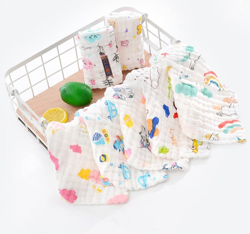 CLUZE Baby Face Towel/Cotton Handkerchief For Women, Six Layered- Printed White Newborn Baby/Rumal/Hanky for Girls and Kids School- Extra Soft And Super Absorbent (25x25CM) (8) (6) - Image 2