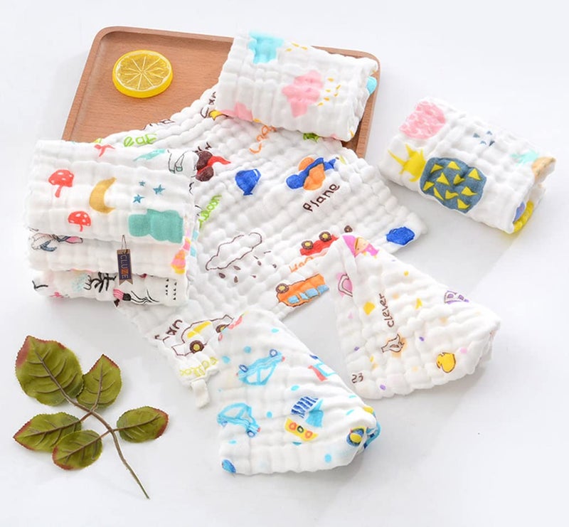 CLUZE Baby Face Towel/Cotton Handkerchief For Women, Six Layered- Printed White Newborn Baby/Rumal/Hanky for Girls and Kids School- Extra Soft And Super Absorbent (25x25CM) (8) (6) - Image 3