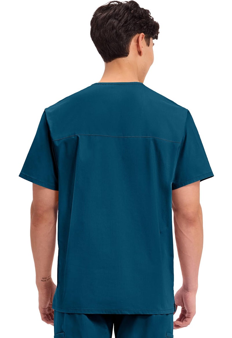 Cherokee Men's V-Neck Top Traditional fit with 4 Pockets, Ultra Soft, Durable, Fade Resistant, 2-Way Stretch Fabric - WW695, XL, Caribbean Blue - Image 3