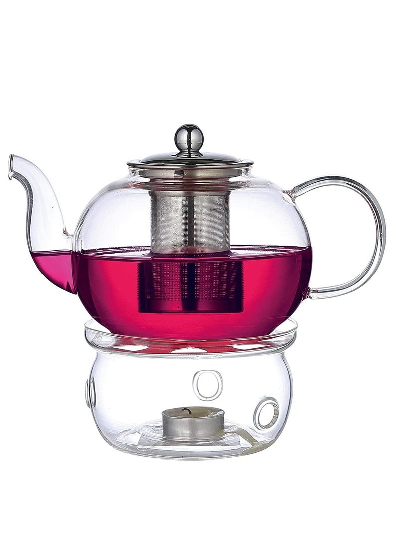 BLACKSTONE Borosilicate Glass Tea Pot with Base Stainless Steel Infuser & Lid - 1L  - Image 1