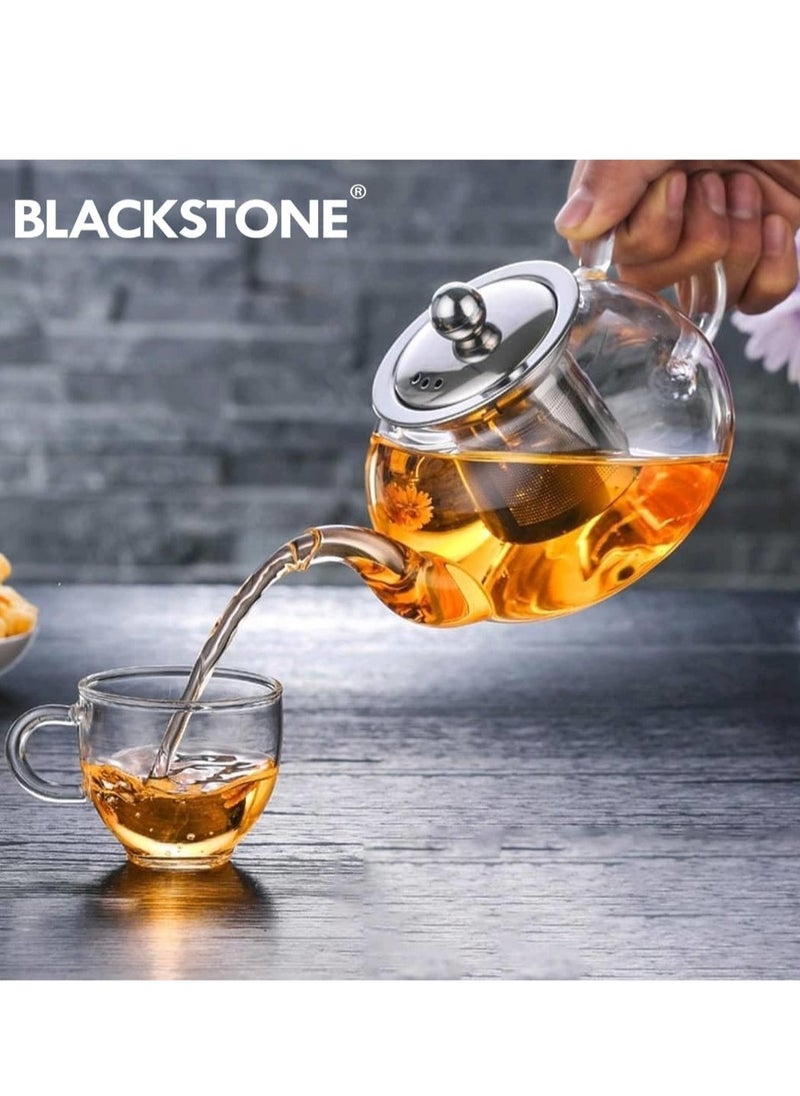 BLACKSTONE Borosilicate Glass Tea Pot with Base Stainless Steel Infuser & Lid - 1L  - Image 2