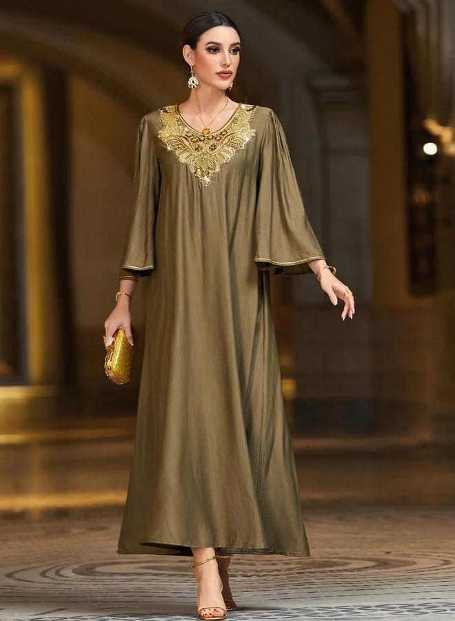Take Two Take Two Floral Embellished V-Neck A-Line Maxi Jalabiya
