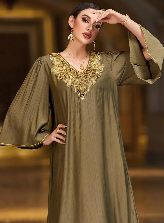Take Two Take Two Floral Embellished V-Neck A-Line Maxi Jalabiya