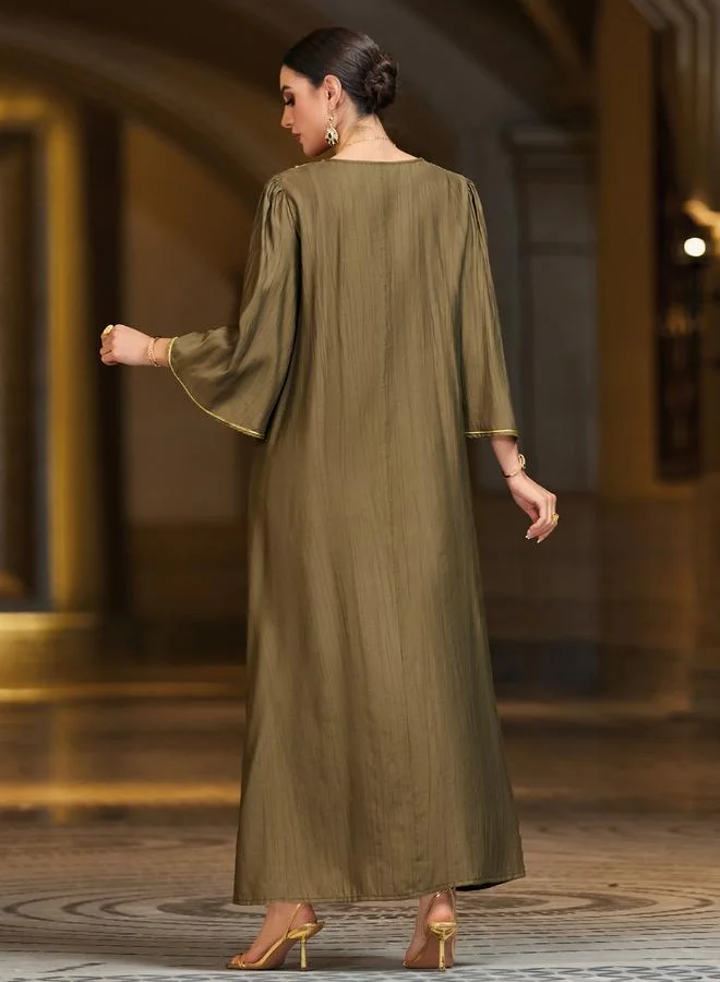 Take Two Take Two Floral Embellished V-Neck A-Line Maxi Jalabiya