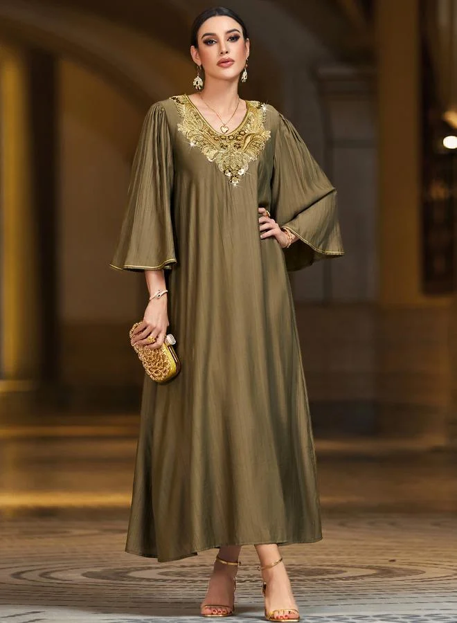 Take Two Take Two Floral Embellished V-Neck A-Line Maxi Jalabiya