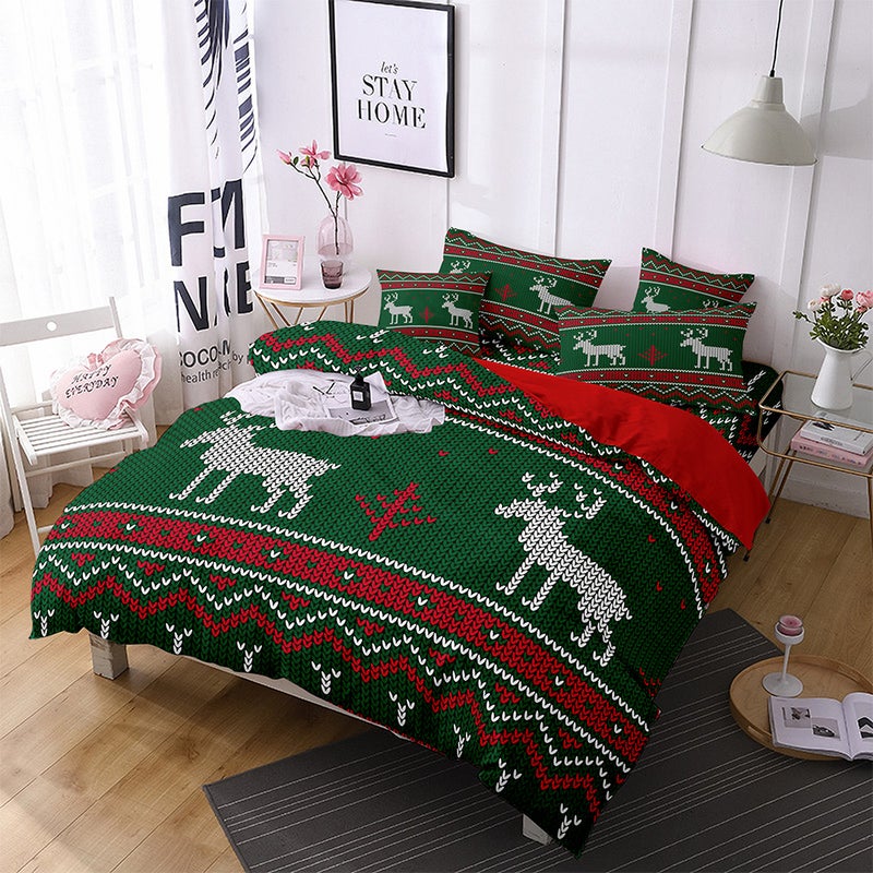 Bedding Three-Piece Christmas Series 3D Digital Printing Polyester Brushed Quilt Cover Bed Sheet One-Piece Delivery - Image 2