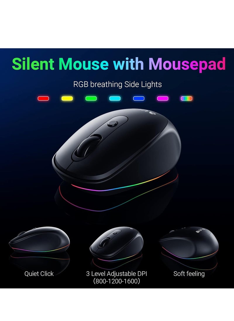 أولا - لوحة مفاتيح وماوس لاسلكي AC208 صامتة قابلة لإعادة الشحن RGB مع لوحة ماوس، 2.4 جيجا هرتز لاسلكي RGB بإضاءة خلفية قوس قزح كاملة الحجم مريحة - (عربي / إنجليزي) - مستقبل USB لمكتب الألعاب والكمبيوتر الشخصي ونظام التشغيل Windows | أخضر - Image 1