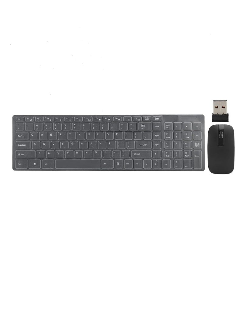 K-06 Wireless Keyboard Mouse Combo Slim  2.4G (Share USB receiver) with Free Silicone Cover (Arabic/ENG) 101 Key - Plug & Play - AAA Battery Power, for Laptops/Windows/IOS | Black - Image 1