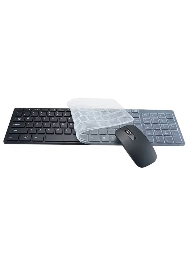 K-06 Wireless Keyboard Mouse Combo Slim  2.4G (Share USB receiver) with Free Silicone Cover (Arabic/ENG) 101 Key - Plug & Play - AAA Battery Power, for Laptops/Windows/IOS | Black - Image 2