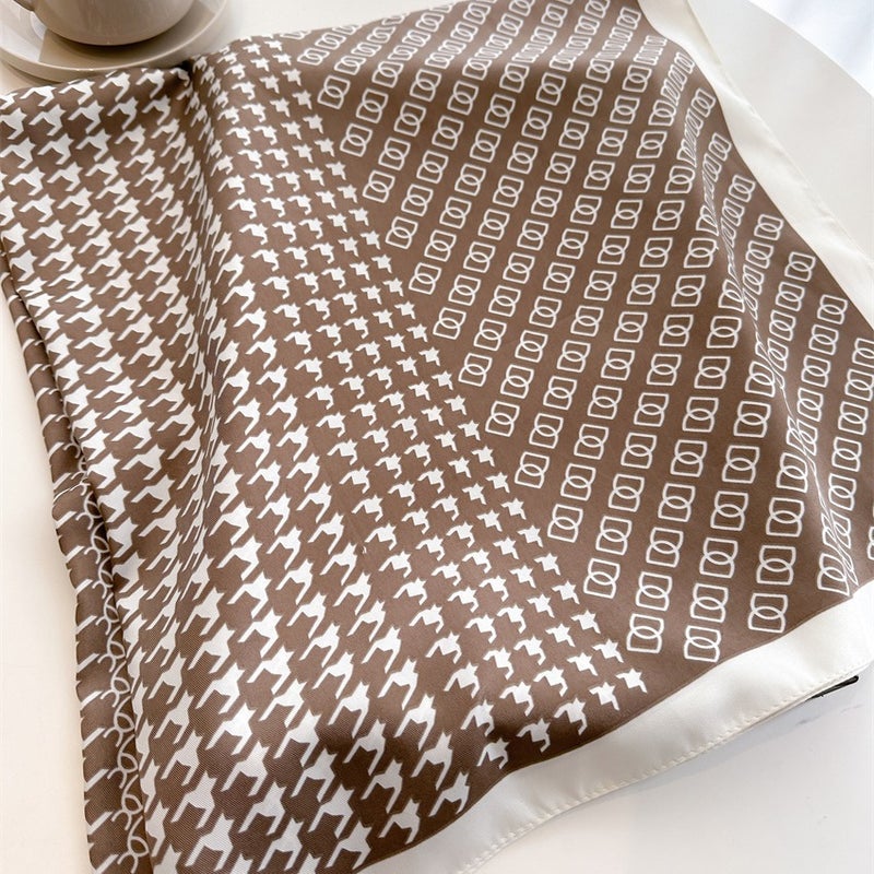 جديد Houndstooth مطبوعة الوشاح 90 سم التويل الوشاح الموضة كل المباراة مزدوجة D كبيرة مربع الوشاح واقي الشمس شال - Image 4
