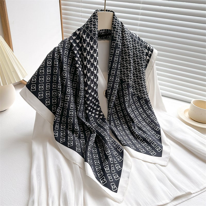 جديد Houndstooth مطبوعة الوشاح 90 سم التويل الوشاح الموضة كل المباراة مزدوجة D كبيرة مربع الوشاح واقي الشمس شال - Image 2