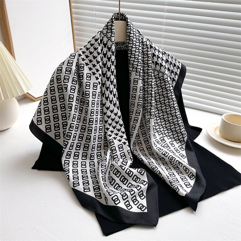 جديد Houndstooth مطبوعة الوشاح 90 سم التويل الوشاح الموضة كل المباراة مزدوجة D كبيرة مربع الوشاح واقي الشمس شال - Image 3