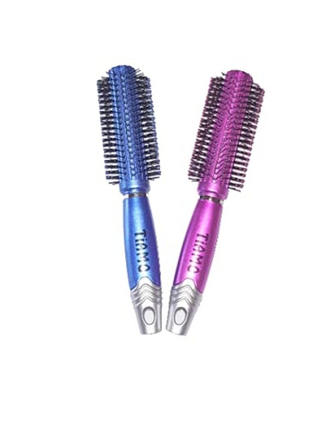 Tiamo Round Plastic Hairbrush set blue and pink for grooming - Image 2