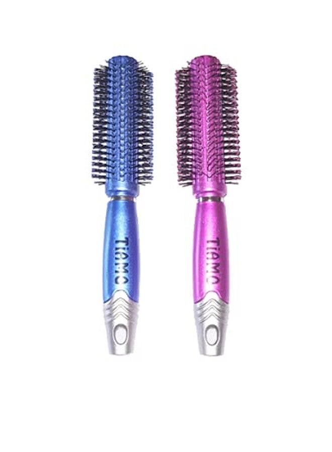 Tiamo Round Plastic Hairbrush set blue and pink for grooming - Image 1