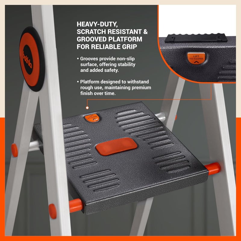Bathla Bathla Advance Pro 6Step Foldable Aluminium Ladder for Home HeavyDuty AntiSlip Steps with SureHinge Technology 7Year Manufacturer Warranty Orange  - Image 3