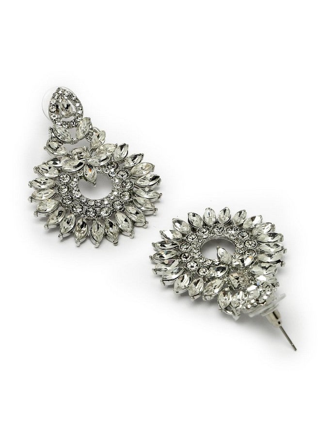 Sukkhi Classic Style Rhodium Plated Silver AD White Stones Collar Bone Necklace Set With Earring And Maangtika | Jewellery Set For Women (NS105645) - Image 3