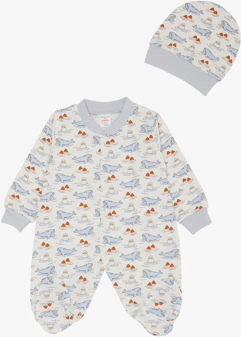 Breeze Baby Boy Booties Jumpsuit Cute Sea Friends Whale & Seal Patterned 0-6 Months, White