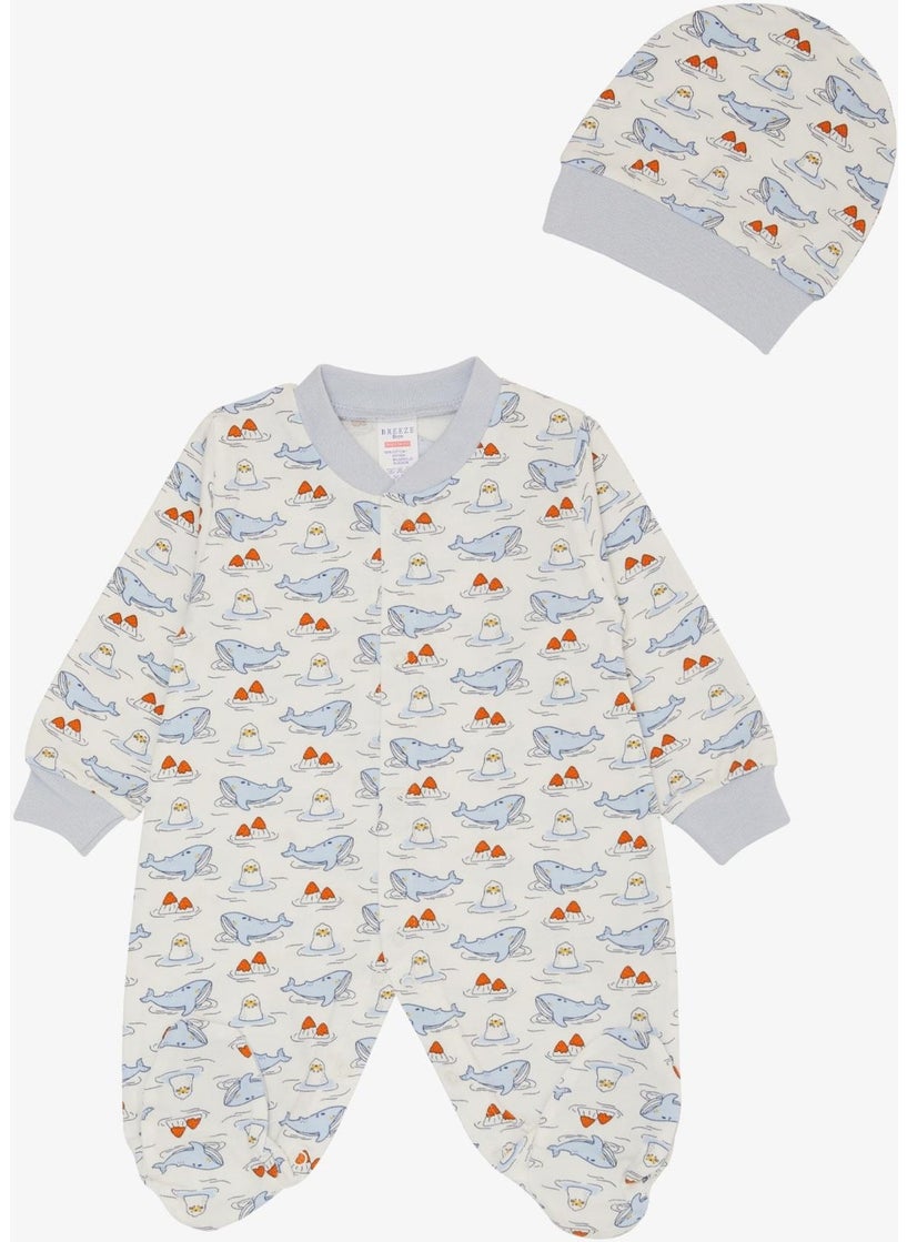 Breeze Baby Boy Booties Jumpsuit Cute Sea Friends Whale & Seal Patterned 0-6 Months, White  - Image 1