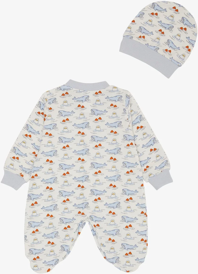 Breeze Baby Boy Booties Jumpsuit Cute Sea Friends Whale & Seal Patterned 0-6 Months, White
