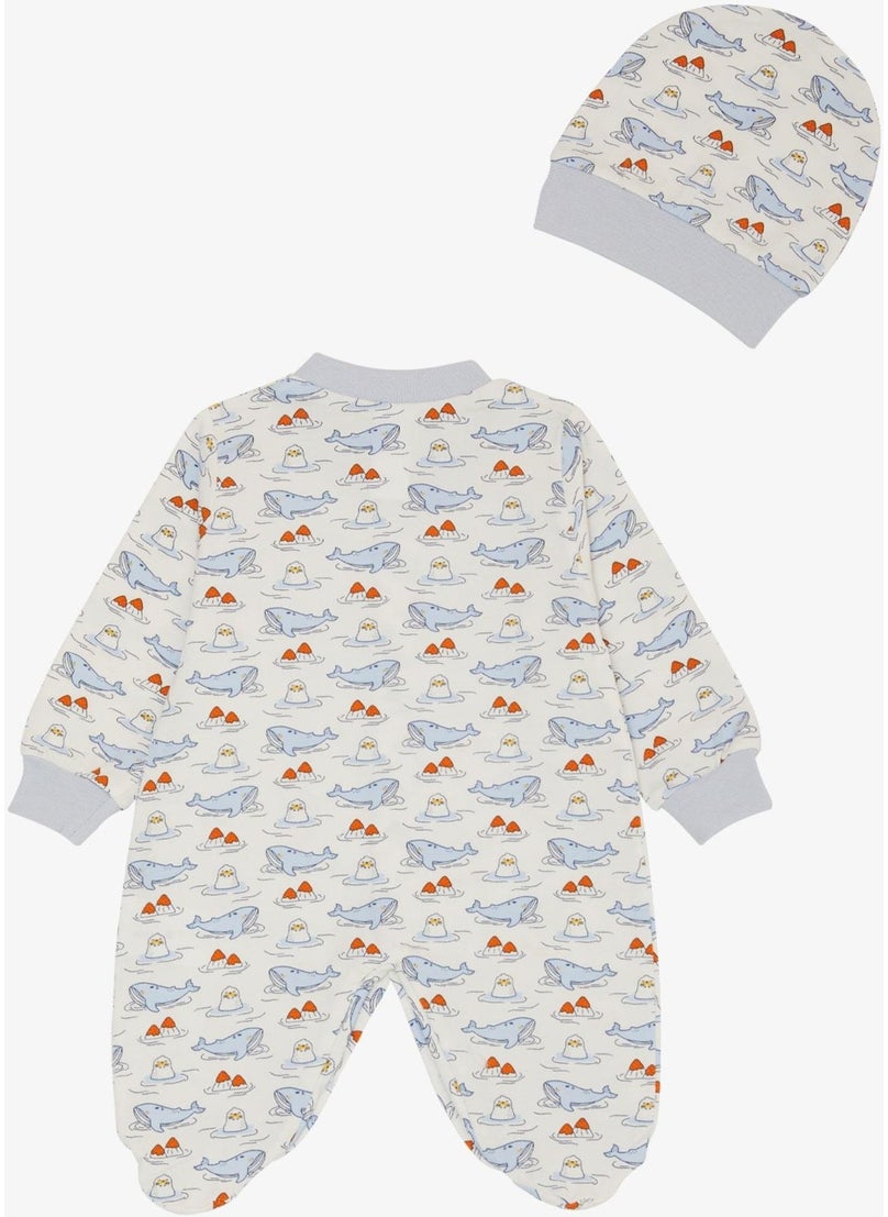 Breeze Baby Boy Booties Jumpsuit Cute Sea Friends Whale & Seal Patterned 0-6 Months, White  - Image 2