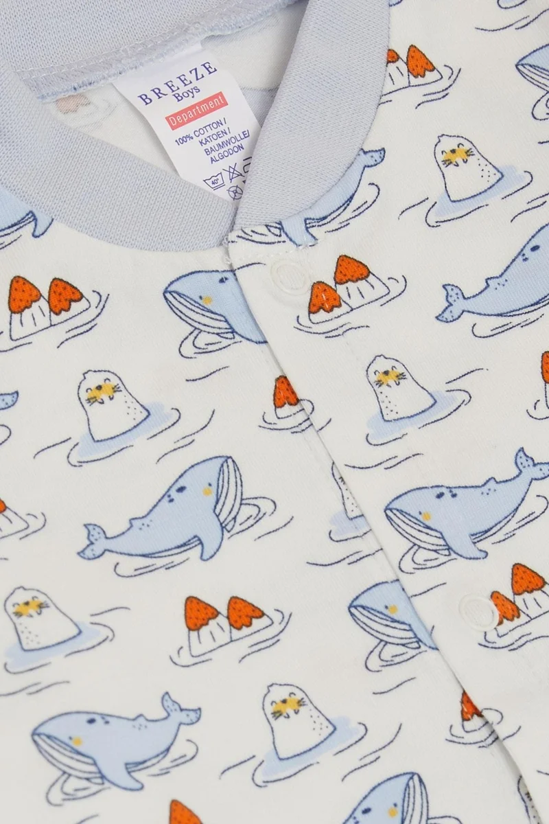 Breeze Baby Boy Booties Jumpsuit Cute Sea Friends Whale & Seal Patterned 0-6 Months, White
