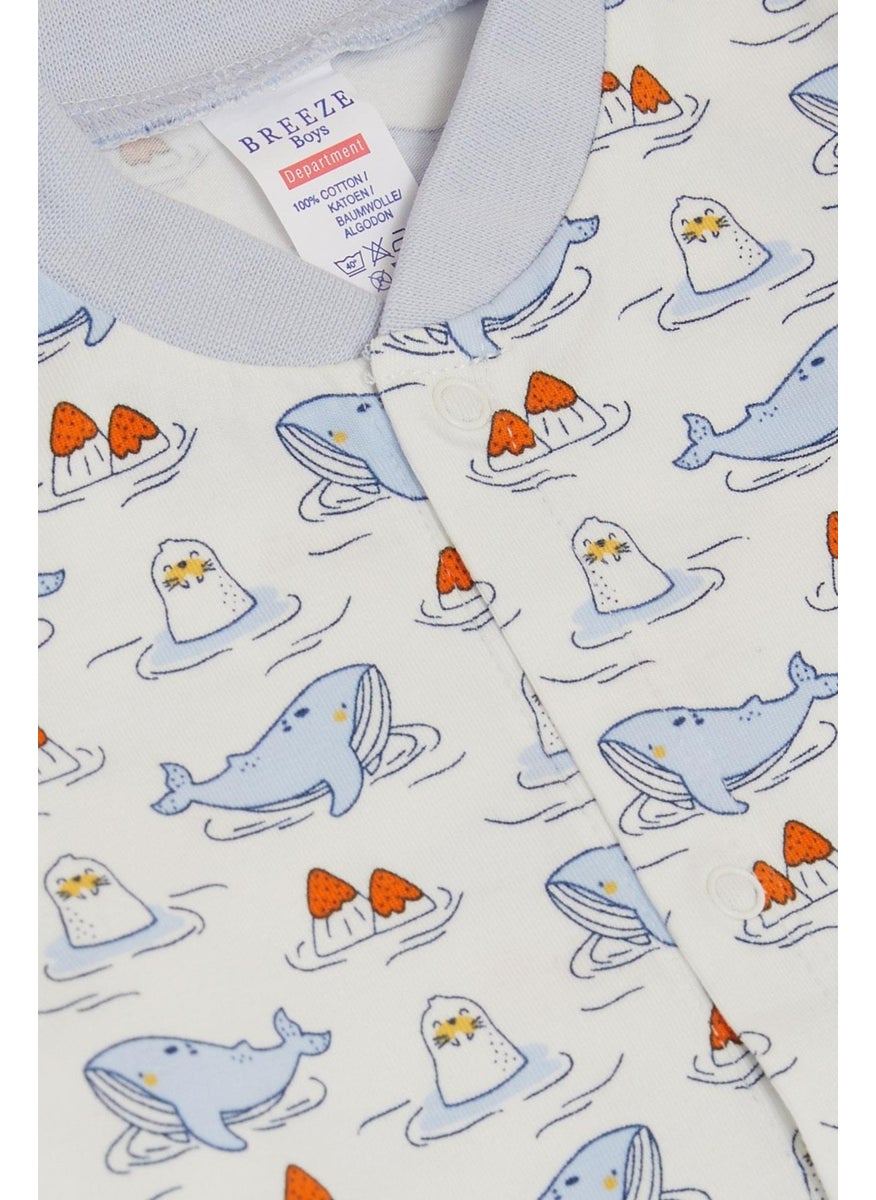 Breeze Baby Boy Booties Jumpsuit Cute Sea Friends Whale & Seal Patterned 0-6 Months, White  - Image 3