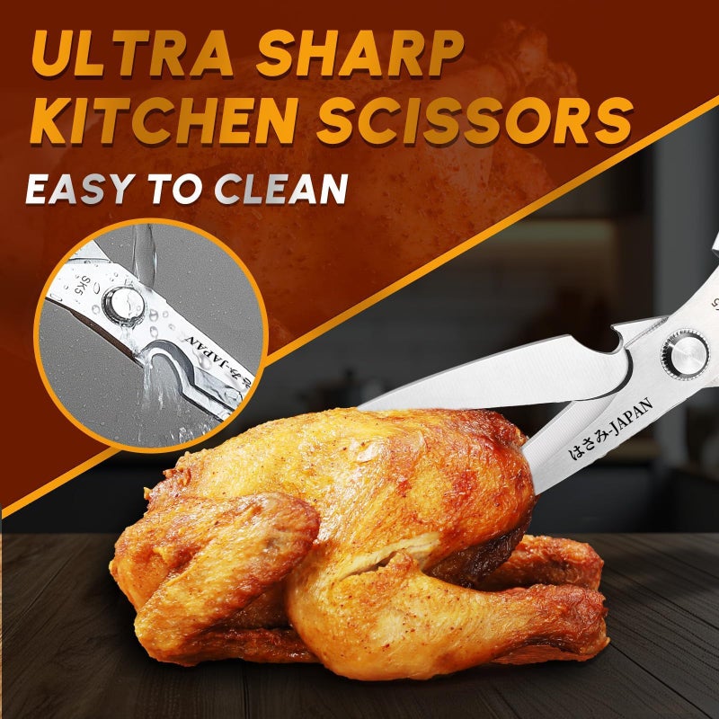 HUUSK Kitchen Scissors Set Silver - Upgraded Stainless Steel Kitchen Shear, Sharp Meat Scissors Dishwasher Safe, Heavy Duty Poultry Shears, Japanese Cooking Scissor for Food, Christmas Gifts for Women - Image 2