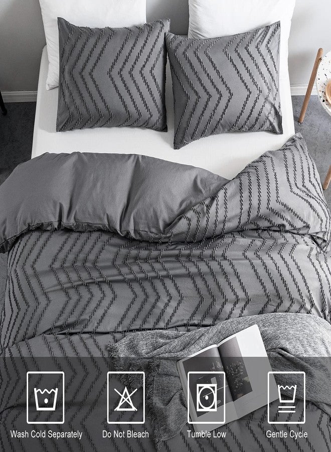 WARMDERN Boho Duvet Cover Set, Tufted Bedding Duvet Covers Soft Washed Microfiber Duvet Cover King Size, 3 Pieces Embroidery Shabby Chic Duvet Cover with Zipper Closure(Grey, King) - Image 4