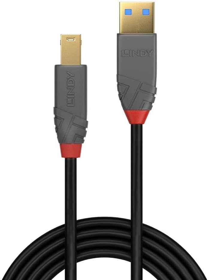 ليندا Lindy 36740 كابل USB 3.2 من النوع A إلى B بطول 0.5 متر، 5 جيجابت في الثانية، خط أنثرا، أسود - Image 2