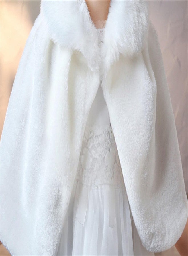 SK Studio Girls Faux Fur Wraps Shawl Girl Bolero Shrug Princess Cape Party Dress Up Jacket, White, White, 8-10 Years - Image 5