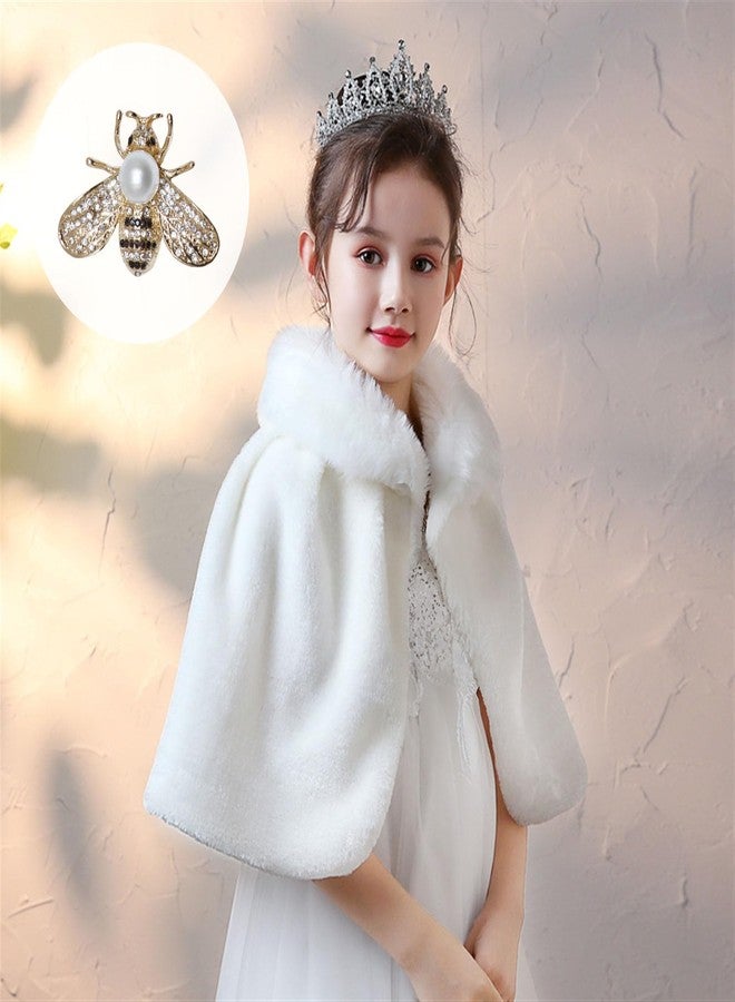 SK Studio Girls Faux Fur Wraps Shawl Girl Bolero Shrug Princess Cape Party Dress Up Jacket, White, White, 8-10 Years - Image 2