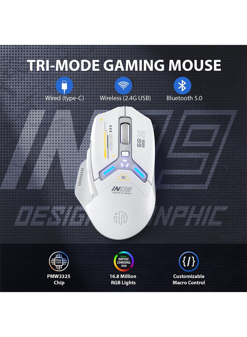 inphic IN9 Wireless Mouse – Rechargeable, Silent Click, Ultra-Thin Ergonomic Design, 2.4G/ Tri-Mode Bluetooth, 10000 DPl, Portable Optical Mouse for Laptop, Fully Programmable, RGB Backlit, PC, Mac, Office & Travel - Image 2