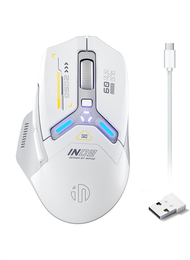 inphic IN9 Wireless Mouse – Rechargeable, Silent Click, Ultra-Thin Ergonomic Design, 2.4G/ Tri-Mode Bluetooth, 10000 DPl, Portable Optical Mouse for Laptop, Fully Programmable, RGB Backlit, PC, Mac, Office & Travel - Image 1