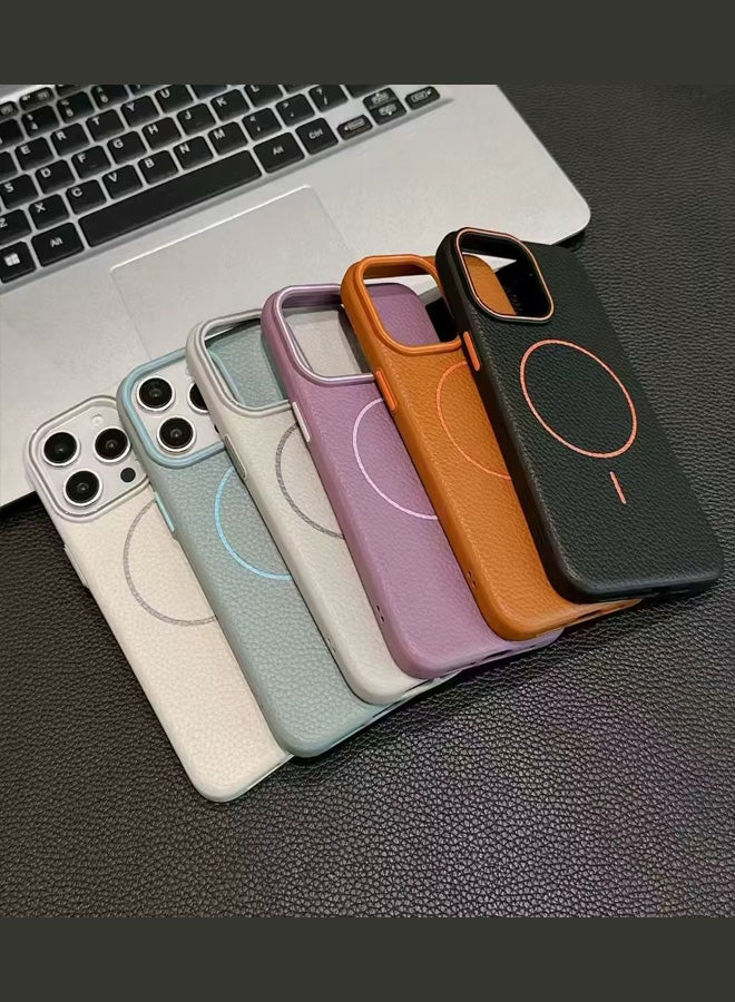 جراب هاتف أيفون ماج سيف لهاتف iPhone 11 Pro Max  جراب جلد بإطار مطاطي عالي الجودة وجراب جلدي رفيع بنمط الليتشي مع حماية عدسة الكاميرا وغطاء مقاوم للصدمات ويدعم الشحن اللاسلكي وغطاء جلدي لهاتف iPhone 11 Pro Max - بني - Image 4